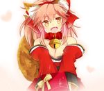  animal_ears bell bell_collar box breasts cleavage collar fangs fate/grand_order fate_(series) fox_ears fox_tail gift gift_box hair_ribbon heart incoming_gift large_breasts long_hair looking_at_viewer matryoshka_(borscht) open_mouth paws pink_hair ribbon solo tail tamamo_(fate)_(all) tamamo_cat_(fate) yellow_eyes 