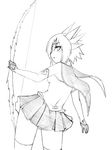  1girl bow camel_(dansen) female from_behind long_gloves looking_back milia monochrome profile short_hair skirt solo weapon zettai_ryouiki 