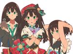  apron beret box brown_hair cardigan erere expressions gift green_eyes hat heart-shaped_box holding holding_gift idolmaster idolmaster_cinderella_girls jewelry long_hair looking_at_viewer multiple_views necklace necktie plaid pure_valentine_(idolmaster) school_uniform shibuya_rin simple_background tying_hair valentine white_background 