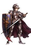 alpha_transparency armor brown_eyes brown_hair full_armor full_body gran_(granblue_fantasy) granblue_fantasy helmet knight_(granblue_fantasy) male_focus minaba_hideo official_art plate_armor shield solo sword transparent_background weapon 