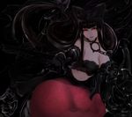  bangs bare_shoulders bent_over black black_bow black_hair blunt_bangs bow breasts chain claws cleavage closed_mouth collar collarbone dark floating_hair gauntlets gothic_lolita hair_bow kantai_collection large_breasts leaning_forward lipstick lolita_fashion long_hair looking_at_viewer makeup medium_breasts navel purple_lipstick red_eyes seaplane_tender_hime shinkaisei-kan solo spikes teeth tongue tono_d very_long_hair white_skin 
