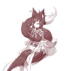  2016 animal_humanoid big_breasts big_tail breast_envy breasts canine clothed clothing duo female fox fox_humanoid fully_clothed hair head_on_lap humanoid inner_ear_fluff japanese_clothing kiri_(sub-res) kneeling legwear lying mammal monochrome on_back on_lap simple_background sketch small_breasts smile sub-res suzu_(sub-res) thigh_highs white_background 