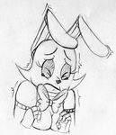  2015 animatronic anthro black_and_white bonnie_(fnaf) bow_tie breasts clossed_eyes crossgender featureless_breasts female five_nights_at_freddy&#039;s inkyfrog lagomorph machine mammal monochrome rabbit robot simple_background solo tears traditional_media_(artwork) twitching video_games white_background 