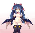  2016 bikini blue_hair blush breasts choker clothed clothing demon female hair humanoid legwear long_hair looking_at_viewer monster_girl monster_girl_(genre) monster_girl_quest navel neris partially_clothed pigtails pointy_ears simple_background skimpy slit_pupils small_breasts smile solo standing sub-res swimsuit thigh_highs video_games wide_hips wings yellow_eyes 