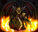  2010 anthro armor axe chain clothing dragon fire invalid_tag male melee_weapon rujiru_ryuuoujin scalie scar simple_background wargreymon43 weapon wings 