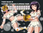  boots commentary_request dual_persona elbow_pads mask midriff multiple_views navel one_eye_closed onomekaman spring_tiger takaoka_haruna tiger_mask_(series) tiger_mask_w tongue tongue_out wrestling_outfit wristband 