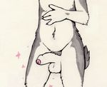  anthro balls erection faceless_male fatalfox humanoid_penis male navel partially_retracted_foreskin penis simple_background solo traditional_media_(artwork) uncut unknown_species 
