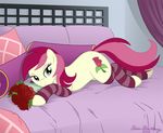 2012 bed bedroom_eyes clothed clothing cutie_mark equine female flower friendship_is_magic green_eyes half-closed_eyes horse legwear mammal my_little_pony naughty_face partially_clothed pillow plant pony rose rose_(mlp) seductive solo stockings suggestive 