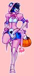  2016 anthro balls bear black_nose blue_fur blue_hair bow_tie clothed clothing cosplay costume crobat_(artist) danny_(monstar) digital_media_(artwork) fur girly hair halloween hi_res holidays looking_at_viewer male mammal multicolored_fur nipples overwatch penis pink_background pink_clothing reaper_(overwatch) red_eyes simple_background smile solo teeth tongue tongue_out two_tone_fur video_games 