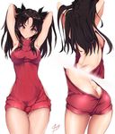  &gt;:( adapted_costume aori_sora armpits arms_behind_head arms_up ass back backless_dress backless_outfit bangs bare_arms bare_back bare_shoulders black_hair black_ribbon blurry blush breasts butt_crack close-up closed_mouth covered_nipples dress fate/stay_night fate_(series) frown hair_ribbon halterneck hands_in_hair long_hair looking_at_viewer medium_breasts meme_attire multiple_views naked_sweater parted_bangs red_dress red_eyes red_sweater ribbed_sweater ribbon shiny shiny_hair short_dress sideboob signature simple_background sweater sweater_dress thigh_gap toosaka_rin tsurime turtleneck turtleneck_sweater v-shaped_eyebrows virgin_killer_sweater white_background 