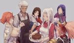  5girls animal_ears apron archer black_hair boudica_(fate/grand_order) bow breasts brown_hair chocolate closed_eyes dark_skin dark_skinned_male fate/extra fate/grand_order fate/stay_night fate/zero fate_(series) food fox_ears fox_tail hair_bow highres irisviel_von_einzbern irisviel_von_einzbern_(caster) kara_no_kyoukai kouzuki_kei large_breasts long_hair maid medium_breasts minamoto_no_raikou_(fate/grand_order) mother_and_son multiple_girls open_mouth pink_hair ponytail purple_hair ryougi_shiki short_hair simple_background smile tail tamamo_(fate)_(all) tamamo_cat_(fate) yellow_eyes 