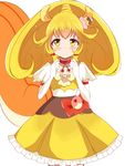  animal_ears blonde_hair blush choker cosplay cure_custard cure_custard_(cosplay) cure_peace elbow_gloves embarrassed food_themed_hair_ornament gloves hair_flaps hair_ornament haru_(nature_life) kirakira_precure_a_la_mode kise_yayoi looking_at_viewer magical_girl ponytail precure short_hair simple_background skirt smile_precure! solo squirrel_ears squirrel_tail tail white_background white_gloves yellow yellow_eyes yellow_skirt 