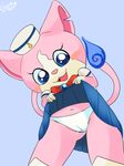  blush cat clothed clothing clothing_lift clyndemoon feline female looking_at_viewer mammal open_mouth panties panty_shot sailor_fuku sailornyan skirt skirt_lift solo underwear video_games yo-kai_watch 