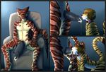  anthro barbed_penis big_penis collar cum cum_in_mouth cum_inside domination duo erection feline fellatio floralfawn hand_on_head huge_penis hybrid male male/male mammal open_mouth oral penis sergal sex tiger 