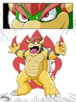  2015 aji anthro bowser claws comic digital_media_(artwork) front_view hair horn koopa male mammal mario_bros nintendo nude open_mouth red_eyes red_hair rubber scalie simple_background solo spikes standing studded_collar teeth toe_claws tongue video_games wrist_cuff 
