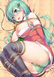  aqua_eyes aqua_hair arms_behind_back ascot ass bdsm black_legwear blanket bondage bound bound_ankles bound_legs breasts christmas_tree_hair_ornament collar crotch_rope detached_collar dress green_panties hair_ornament kantai_collection kawase_seiki large_breasts leash legs_together long_hair looking_at_viewer lying nipple_slip nipples on_side open_mouth panties red_dress restrained rope santa_costume shibari shiny shiny_skin solo strapless strapless_dress suzuya_(kantai_collection) thighhighs underwear upskirt very_long_hair 