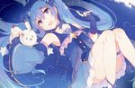  blue_eyes blue_hair bunny detached_sleeves dress earrings fingerless_gloves gloves hatsune_miku jewelry kaneko_aaru long_hair looking_at_viewer lying on_back open_mouth star_night_snow_(vocaloid) twintails very_long_hair vocaloid wand yuki_miku yukine_(vocaloid) 