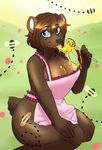  anthro apron bear breasts clothing female floralfawn fur hair honey kneeling looking_at_viewer mammal smile solo 