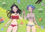  bikini bishoujo_senshi_sailor_moon black_hair blue_bikini_bottom blue_hair breasts card cat character_name choker cleavage closed_eyes cocktail_umbrella crop_top crop_top_overhang dayoungbyun drinking_straw hino_rei holding_hands large_breasts luna_(sailor_moon) lying mismatched_bikini mizuno_ami multiple_girls on_back playing_card side-tie_bikini sleeping swimsuit white_bikini_top 