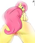  2017 anthro big_breasts blue_eyes breasts butt equine female fluttershy_(mlp) friendship_is_magic fur hair horse looking_at_viewer mammal moonway my_little_pony pegasus pink_hair pussy simple_background solo wings yellow_fur 