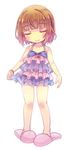  arms_at_sides bangs bare_legs bare_shoulders blush bob_cut bracelet brown_hair closed_mouth collarbone dress eyebrows_visible_through_hair frisk_(undertale) hair_intakes halterneck heart jewelry layered_dress light_smile panties pigeon-toed pink_footwear see-through shoes short_dress short_hair simple_background sleeveless sleeveless_dress slippers solo spaghetti_strap standing striped striped_panties undertale underwear white_background yugaiga 