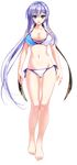  amasaka_takashi aqua_eyes bare_shoulders barefoot bikini blue_bikini_top breasts cameltoe cleavage eyebrows_visible_through_hair full_body hair_ornament hairclip highres large_breasts lavender_hair long_hair looking_at_viewer mismatched_bikini navel official_art selphine_flowlight shiny shiny_skin side-tie_bikini skindentation smile solo standing strap_gap swimsuit transparent_background unionism_quartet very_long_hair white_bikini_bottom 