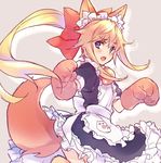  androgynous blonde_hair blue_eyes blush chevalier_d'eon_(fate/grand_order) cosplay dress fate/grand_order fate_(series) long_hair looking_at_viewer maid open_mouth paws simple_background smile solo tamamo_(fate)_(all) tamamo_cat_(fate) tamamo_cat_(fate)_(cosplay) wanko_(takohati8) 