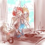  &lt;3 ambiguous_gender anthro apron breasts canine clothed clothing female female/ambiguous hug inside kitchen mammal side_boob sketch smile standing tsukinori 