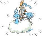  1girl altaria aqua_(fire_emblem_if) aqua_hair artist_name blush_stickers closed_mouth creatures_(company) dress eyes_closed feathers fire_emblem fire_emblem_heroes fire_emblem_if game_freak gen_3_pokemon long_hair lowres nintendo pokemon pokemon_(creature) riding simple_background sksk7r smile veil white_background 