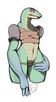  ambiguous_gender anthro churnurg clothing flat_chested green_skin navel red_eyes reptile scalie simple_background snake solo underwear undressing white_background 