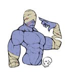  churnurg male mummy muscular purple_skin simple_background solo undead 