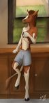  anthro biped blue_eyes broderick_longshanks broderick_longshanks_(brod-icorn) brown_fur brown_tail clothing digital_media_(artwork) equine fur hooves horn male mammal maskedhusky paint underwear unicorn 