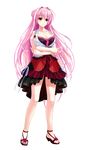  amasaka_takashi bare_shoulders breasts cleavage crossed_arms dress full_body highres large_breasts long_hair looking_away official_art pink_eyes pink_hair sandals short_dress sleeveless smile solo transparent_background unionism_quartet very_long_hair 