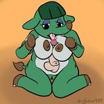  2017 animal_crossing anthro areola balls big_breasts big_butt bottomless breasts butt clothed clothing digital_media_(artwork) dogfurno999_(artist) elephant erection eyelashes female green_hair hair human interspecies licking male male/female mammal nintendo nipples nude opal_(animal_crossing) open_mouth oral penis pussy sex simple_background titfuck tongue tongue_out video_games 
