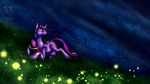  book detailed_background equine female feral friendship_is_magic fur grass horn lying mammal my_little_pony night outside purple_eyes purple_fur purple_hait sky smile solo star starry_sky twilight_sparkle_(mlp) unicorn veeveetherpernartist 