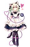 animal_ears apron boots cat_ears cat_tail closed_eyes commentary_request eyeball full_body green_hair heart heart_of_string kemonomimi_mode komeiji_koishi maid maid_apron maid_headdress miy_001 pantyhose puffy_sleeves signature solo tail third_eye touhou twitter_username yellow_eyes 