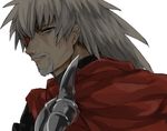  1boy armor beard cape fate/extra fate_(series) grey_hair lancer_(fate/extra) long_hair open_mouth red_eyes 
