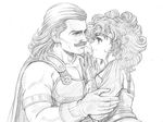  1girl armor bad_id bad_pixiv_id big_hair curly_hair dragon_quest dragon_quest_iv gloves greyscale heroine_(dq4) kumogakure_saizou monochrome ryan_(dq4) 