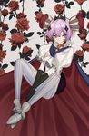  bad_id bad_pixiv_id black_gloves cape chungu flower gloves mahou_shoujo_ikusei_keikaku mahou_shoujo_ikusei_keikaku_unmarked purple_eyes purple_hair rose ruler_(mahoiku) sitting smile solo tiara 