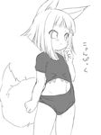  1girl animal_ears female hikimayu kon_(tokyo_ravens) midriff monochrome navel saezuru_usagi solo tail tokyo_ravens 