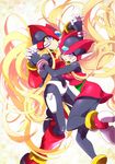  1girl armor blonde_hair dual_persona full_body genderswap genderswap_(mtf) gloves helmet highres long_hair pantyhose rockman rockman_zero yuriyuri_(ccc) zero_(rockman) 