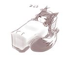  2016 animal_humanoid bed canine ear_piercing eyes_closed female fox fox_humanoid hair hairclip humanoid kiri_(sub-res) long_hair lying mammal monochrome on_back piercing pillow simple_background sketch sleeping smile solo sub-res white_background 