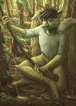  alpha anthro avian bow digital_media_(artwork) drawing fantasy forest gryphon holding_(disambiguation) invalid_background invalid_tag male painting q-arts realistic ribin sitting solo tree 
