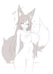  &lt;3 2016 animal_humanoid areola big_breasts big_tail breasts canine ear_piercing female fox fox_humanoid hair hairclip half-closed_eyes huge_breasts huge_tail humanoid inner_ear_fluff kiri_(sub-res) long_hair looking_at_viewer mammal monochrome navel nipples nude one_eye_closed open_mouth piercing pussy simple_background smile solo standing sub-res thick_thighs white_background 