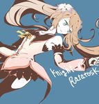  1girl bare_shoulders blue_background blue_eyes brown_hair detached_sleeves flower gloves long_hair marta_lualdi open_mouth pantyhose skirt tales_of_(series) tales_of_symphonia_knight_of_ratatosk 