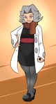  1girl breasts gray_hair kikuno_(pokemon) pokemon scarf short_hair thick_thighs wide_hips 