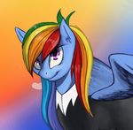  clothed clothing equine friendship_is_magic gradient_background mammal mile my_little_pony pegasus purple_eyes rainbow_dash_(mlp) rainbow_dashs rainbw_hair rublegun simple_background smile wings 