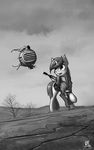  detailed_background equine eyelashes fallout_equestria fan_character fur gun hi_res hooves horn mammal my_little_pony open_mouth ranged_weapon rublegun sky teeth unicorn weapon 