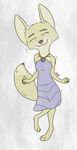  2017 :3 anothercolouranon anthro arctic_fox canine clothed clothing disney dress eyes_closed female fox jewelry mammal necklace raised_leg simple_background skye_(zootopia) solo tggeko white_background zootopia 