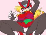  android armor blonde_hair blue_eyes breasts full_body genderswap genderswap_(mtf) gloves helmet highres huge_breasts long_hair panties pantyhose rockman rockman_x rockman_zero solo underwear very_long_hair yellow_kirby zero_(rockman) 